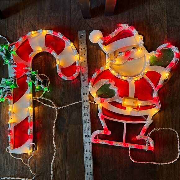 2PC VTG 2000 Impact Plastics Lighted Candy Cane Santa Claus Christmas Decoration - Picture 4 of 16